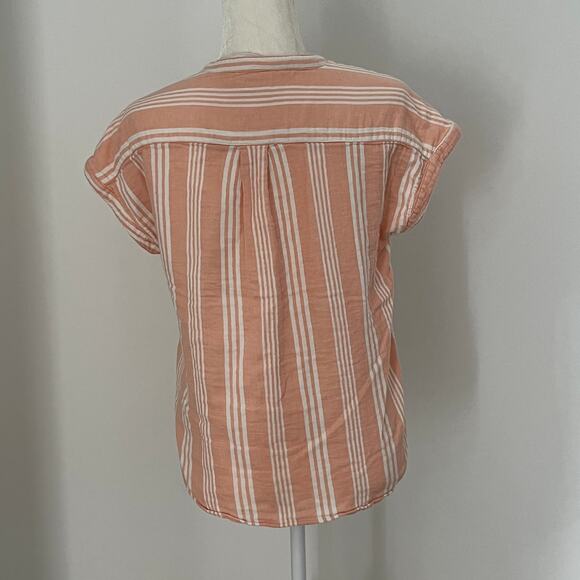 Faherty Dream Cotton Gauze Desmond Top Sepia Neutral Stripe - Picture 5 of 7